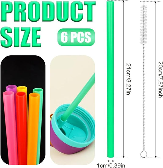6pcs Replacement Straws for Owala FreeSip 24oz 32oz, Reusable Plastic Straws with Cleaning Cleaner Brush for Insulated Stainless Steel Water Silicone Bottle Tumbler Rubber Accessories Parts (6 Colors)