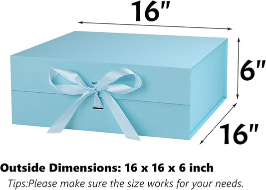 OEMVALATY Light Blue Gift Box,16x16x6 Inches Gift Boxes with Lids for Presents with Magnetic Closure and Ribbon for Wedding,Storage,Birthday(3-Pack)