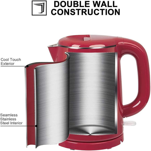Secura Stainless Steel Double Wall Electric Kettle Water Heater for Tea Coffee w/Auto Shut-Off and Boil-Dry Protection, 1.0L (Red) SWK-1001DR/HB-K012