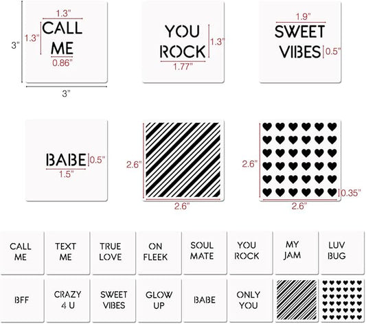 16 Pcs Valentine Conversation Hearts Cookie Stencils with Royal Icing 3x3 in, True Love/Only You/Text Me/Soulmate Love Phrase Sign Sayings Heart Stencils for Valentine's Day Making DIY Crafts