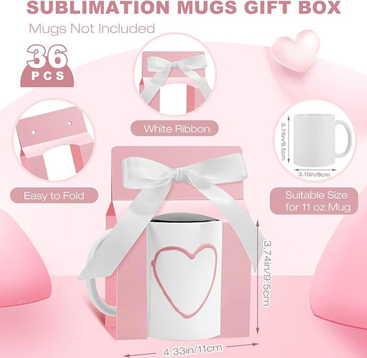 Kosiz 36 Pcs Mug Boxes Sublimation Coffee Mugs Gift Bags with Window Packaging Storage Box for Shipping Selling Wedding Valentines Gift Packaging Wrapping (for 11oz Mug,Pink,White)