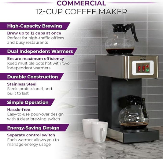 Commercial Coffee Maker Stainless Steel - Double Coffee Machine for Office, Restaurant, Industrial Use - High Capacity Office Coffee Maker - TQS Cafe
