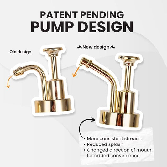 Molimoli Coffee Syrup Dispenser for Coffee Bar, Coffee Pump Dispenser, Glass Syrup Bottle w. Pump, 11.8 oz 350 ml, Set of 2, Gold Upgraded Pump