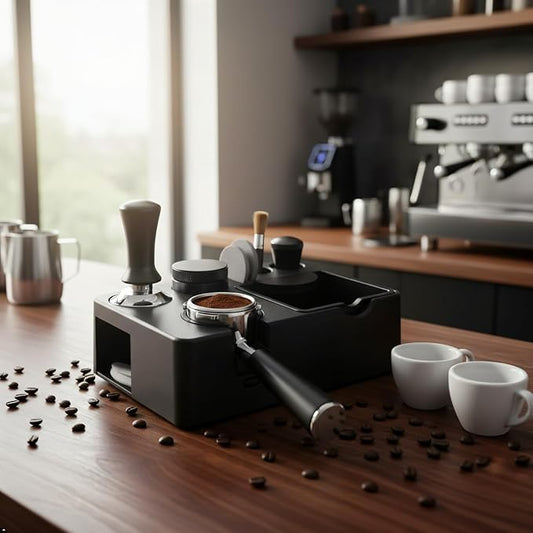 Espresso Tamping Station 10-in-1 - Knock Box Organizer for 51-58mm Portafilter (Black)