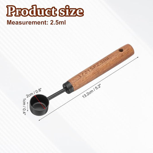 uxcell Measuring Spoon, 2.5ml Stainless Steel Coffee Scoop Spoon with with Wood Handle for Ground Coffee Tea Sugar Cooking Baking, Black