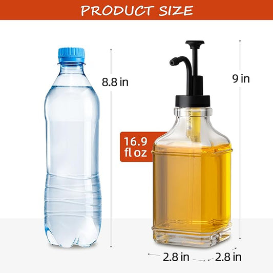 Coffee Syrup Dispenser, Coffee Bar Accessories 16.9 fl oz/500ml, Glass Syrup Dispenser with Pump Dispenser, Labels, Spoons for Coffee Bar, 4 Pack