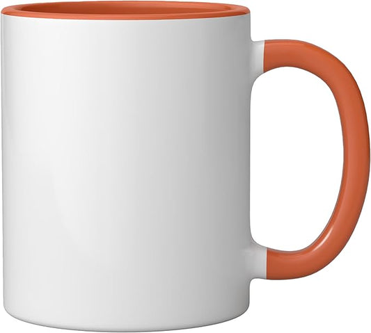 Coffee AM Wine PM - Funny Minimalist Coffee Wine Lover Ceramic Mug, Orange/White