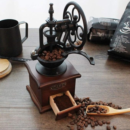 Manual Coffee Grinder Antique Cast Iron Hand Crank Coffee Mill With Grind Settings & Catch Drawer ,120 x 120 x 260mm