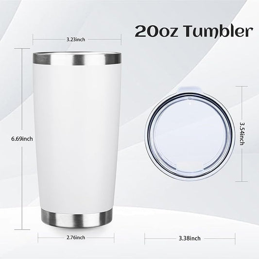 StarSpeed 20oz Tumbler Bulk with Lid, Stainless Steel Insulated Tumblers Double Wall Vacuum Insulated Travel Mug, Powder Coated Coffee Cups for Hot and Cold Drinks(White,6)