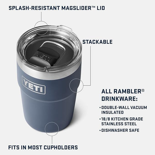 YETI Rambler 16 oz Stackable Tumbler, Vacuum Insulated, Stainless Steel with MagSlider Lid | Stackable, MagSlider Lid, Stackable, MagSlider Lid, Vacuum Insulated, Vacuum Insulated