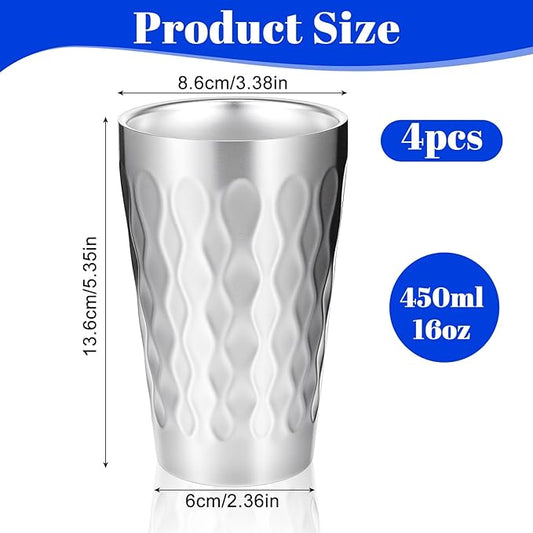 JIEYAO 4 Pack Stainless Steel Cups, 16oz Double Wall Insulated Tumblers Unbreakable Stackable Metal Cups Heat Resistant Drinking Glasses for Travel Camping Home Outdoor