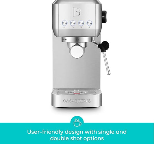 CASABREWS 3700 Essential Espresso Machine 20 Bar, Stainless Steel Cappuccino & Latte Machine with Steam Frother for Home, 43.9oz Water Tank, Coffee Gift for Women & Men, Silver