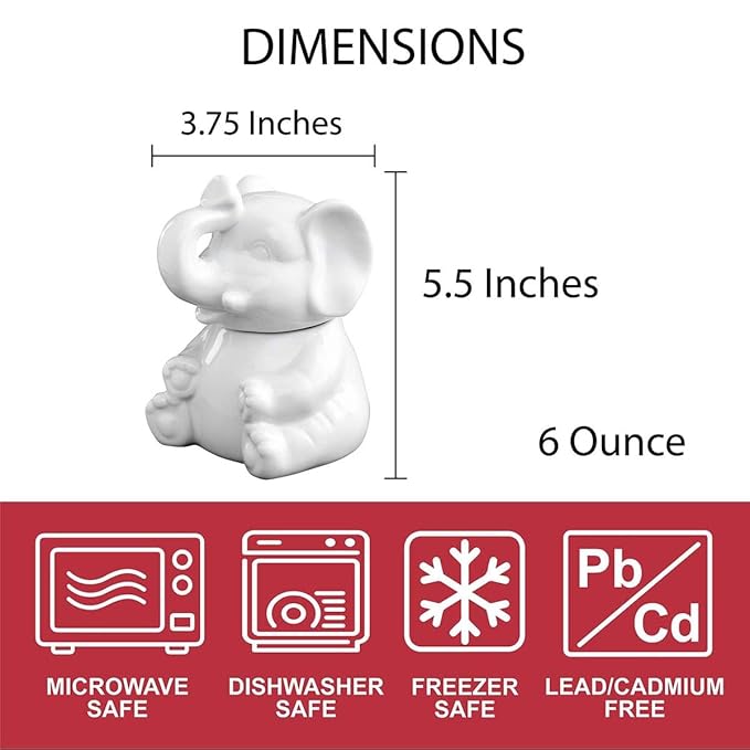 HIC Kitchen Elephant Sugar Bowl, Fine Porcelain, 8-Ounce, For Serving Sugar, Sweeteners, Honey, And Condiments