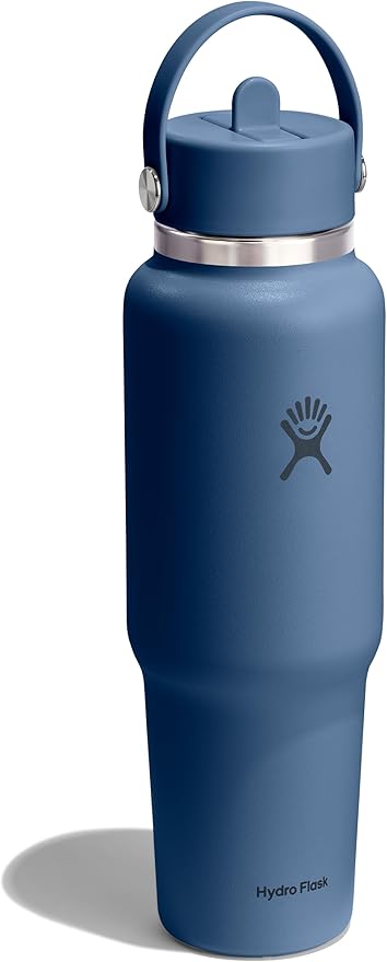 Hydro Flask Travel Water Bottle - Insulated Stainless Steel - Wide Straw Lid, Non Spill, Leakproof in 40 Oz Harbor Blue
