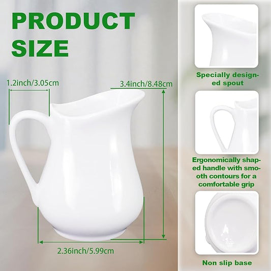 16 Pcs 4.5 oz Small Creamer Milk Pitcher with Handle Classic Porcelain Maple Syrup Container White Ceramic Dairy Dispenser for Microwave Coffee Salad Sauce