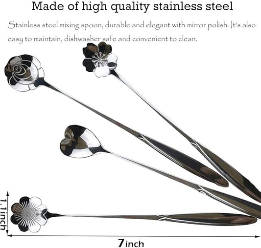 Stainless Steel Creative Long Handle Spoon Set - Mixing, Tea, Cake, Sugar, Dessert, Ice Cream, Cocktail Stirring, Coffee, Milkshake, Cold Drink - 4 Pieces