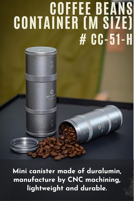CAMPINGMOON 2-Layer Portable Coffee Bean Storage Canister Airtight Duralumin Coffee Travel Container Camping Lightweight Slim Mini Tea Caddy CNC Machined Metal Spice Jar Silver M 27g 54g CC-51-H