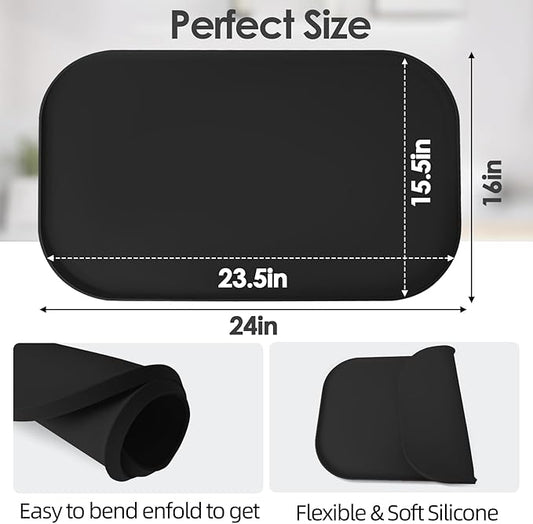 TOHONFOO Silicone Coffee Maker Mat with Lip, 24'' x 16'' Heavy Duty Coffee Maker Mat for Countertops, Coffee Tray Fit Under Coffee Machine Appliance Automatic Machines Espresso Accessory, Black
