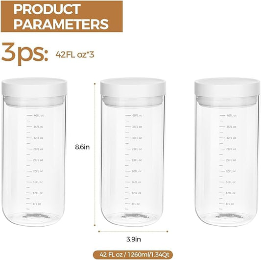 Danbark Set of 3 42oz Airtight Glass Storage Canisters with Lids - Pantry Organizers and Storage Glass for Kitchen - for Pantry, Flour, Sugar, Coffee, Tea, Pasta, Rice, and Snacks - White