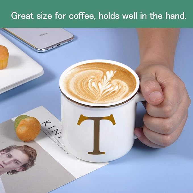 Miicol Ceramic Coffee Mug 16 oz, Monogram Coffee Cup, Golden Initial Tea Mug, Personalized Tea Cup, Unique Gift, Large Mug for Home, Office, Letter T