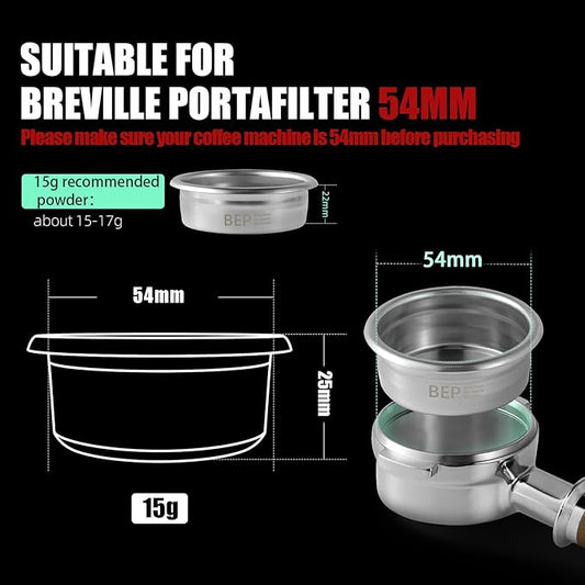 MHW-3BOMBER 54mm Espresso Filter Basket, 15g Double-layer Stainless Steel High Precision Extraction Portafilter Basket Filter Fits Most 54mm Portafilter/Tamper, Ridged, FB5583