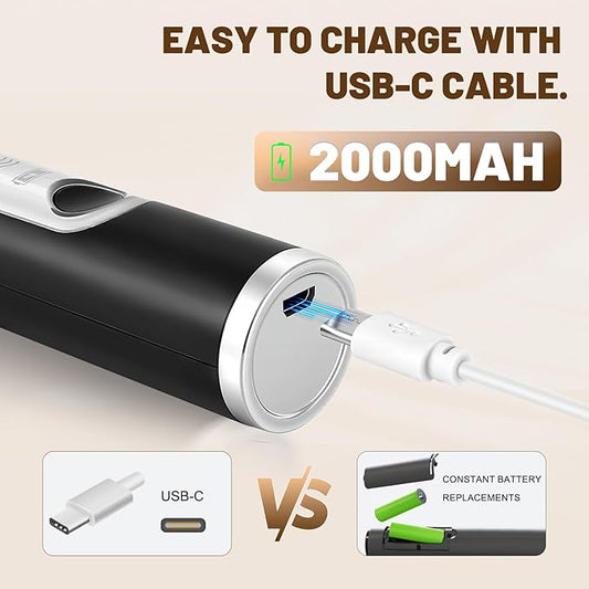 BEoffer Milk Frother Handheld + Stand Rechargeable 2000mAH Power Frother Wand Electric Foam Maker with 2 Stainless Whisks 3 Speeds Drink Mixer Coffee Frother for Latte, Cappuccino Matcha Hot Chocolate