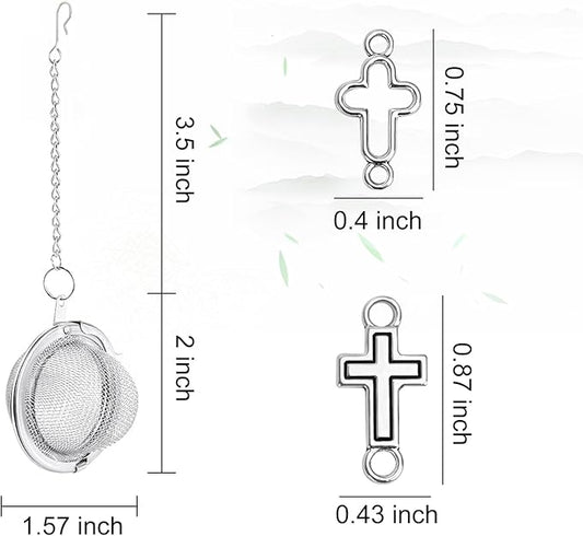 2Pcs Baptism Stainless Steel Mesh Tea Infuser, 2.1inch Tea Ball with Jesus Cross Pendant Christian Gifts,Tea Strainer Tea Diffuser Tea Steeper for Filtering Tea,Tea Infusers for Loose Tea (Cross, 2PC)