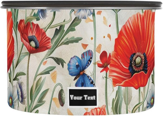 ALAZA Red Poppy Flowers Butterfly Kitten Cats Airtight Coffee Bean Canister Customed 900ml Food Storage Containers with Lids For Gournd, Tea, Sugar, Flour, Rice, Cereal, Candy Cookie Jar