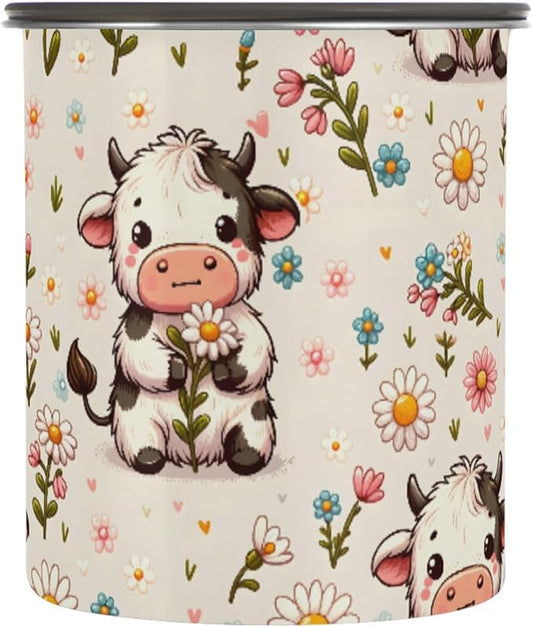 ALAZA Cute Cow Daisy Flower Airtight Coffee Bean Canister 500ml Food Storage Containers with Lids For Gournd, Tea, Sugar, Flour, Rice, Cereal, Candy Cookie Jar