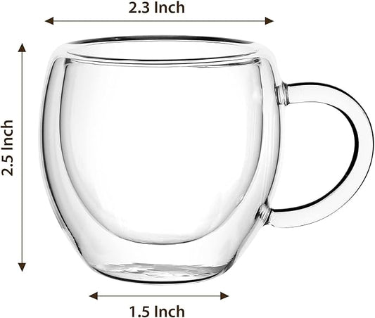 Espresso Cups Set of 2 With Handle,2.5oz Clear Expresso Shots Cup,Espresso Shot Glasses,Double Wall Insulated Expresso Mugs,Tazas de Cafe Expreso,Microwave Dishwasher Safe,Suit for Espresso Machine