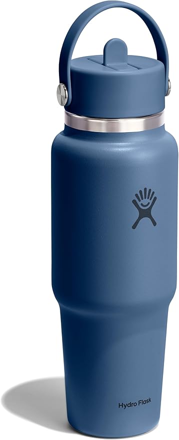 Hydro Flask Travel Water Bottle - Insulated Stainless Steel - Wide Straw Lid, Non Spill, Leakproof in 32 Oz Harbor Blue