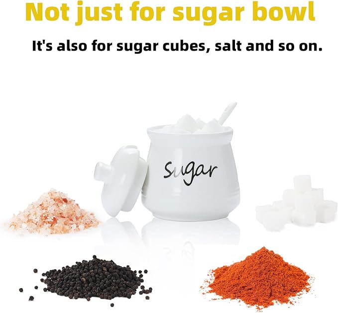 ONTUBE Ceramic Sugar Bowl with Lid and Spoon 12oz (White)