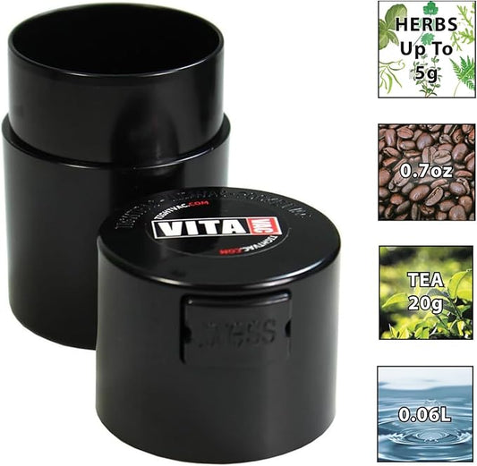 Vitavac - 5g to 20 grams Vacuum Sealed Container - Black