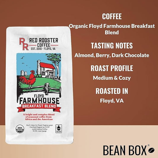 Organic Floyd Farmhouse Breakfast Blend - Roasted by Red Rooster Coffee - Whole Bean Coffee - 5 Pound Bag