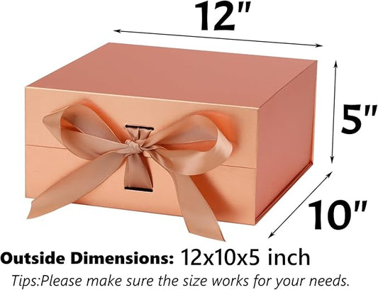 OEMVALATY Rose Gold Gift Box,12x10x5 Inches Gift Boxes with Lids for Presents with Magnetic Closure and Ribbon for Wedding,Storage,Birthday