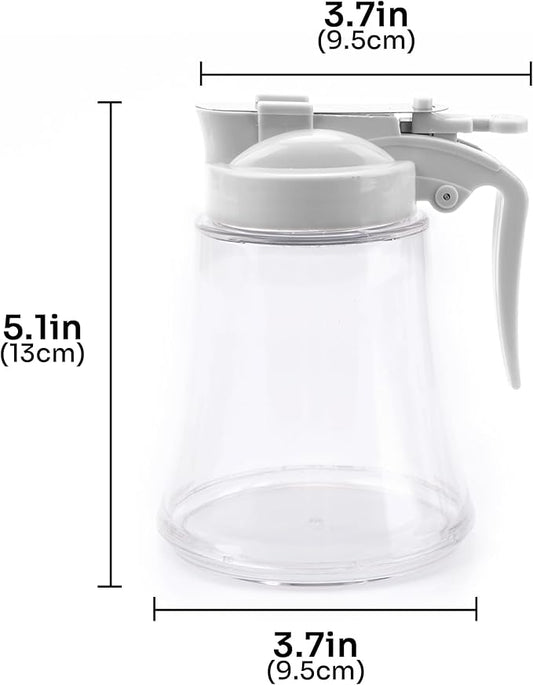 12 Oz Syrup Dispenser – No-Drip Pourers for Maple Syrup, Oil Dispenser Bottle with Non-Slip Handle, Honey Jar & Sirop Container, Reusable Syrup Bottle for Kitchen (Gray)