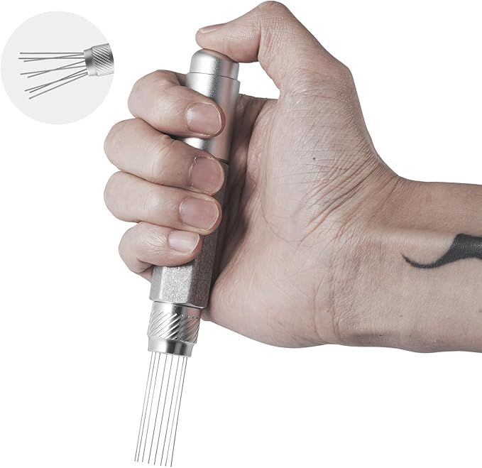 MHW-3BOMBER Retractable WDT Tool Espresso Distribution Tool with Magnetic Store, Adjustable Range Coffee Stirrer for Barista, 0.4mm 8 Stainless Steel Needles with 8 Extra, Silver, T6189S-OS