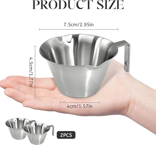 2 Pcs Stainless Steel Espresso Cups with Handle, V-Shaped Double Spout & Dual Scale, 3.4OZ/100ML Precision Measuring Shot Glasses (Silver)