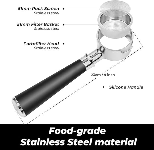 51mm Bottomless Portafilter 2 Ears Fits for Delonghi ECP3420, EC155, BCO430, EC260, and ECP3120, Espresso Accessories Kit includes Puck Screen, WDT Tool, Dosing Funnel, Double Shot Filter Basket