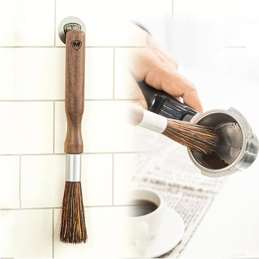 MAGNET Professional Coffee Grinder Cleaning Brush Coffee Brush Handling Accessory Tool Walnut Brush Handle Natural Bristle with magnetic snap for Camping Home Kitchen Barista