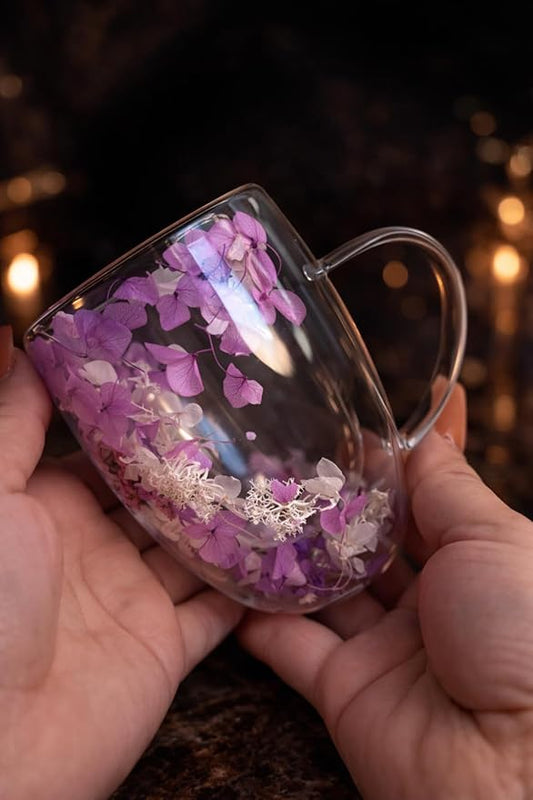 Leilanis Double Wall Glass Coffee Mug, Floral Design, Transparent Cup with Autumn Flowers (style 6)