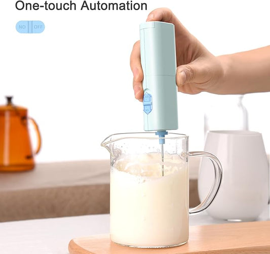 Portable Coffee Frother by ELMWAY, Battery Operated Electric Whisk, Mini Milk Frother Handled for Coffee, Latte, Matcha and Protein Powder - Light Blue