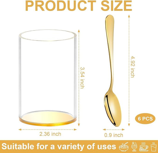 6 Pcs Gold Coffee Spoons with Holder Mini Coffee Spoons Gold 4.7 Inch Demitasse Espresso Spoons Tiny Dessert Spoons Small Tea Spoon Stainless Steel Acrylic Cylinder Holder for Coffee Bar Home Party