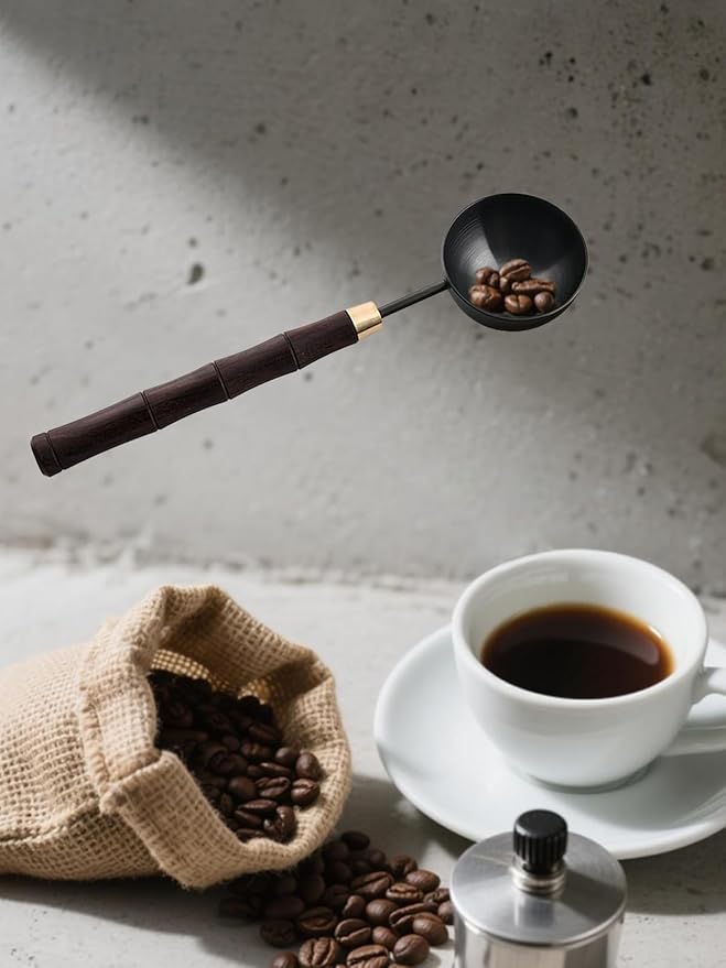 Ebony Wood Handle Coffee Spoon – Exquisite and Portable Stainless Steel Spoon with Long-Handled for Coffee (Gunmetal, 10g Capacity)