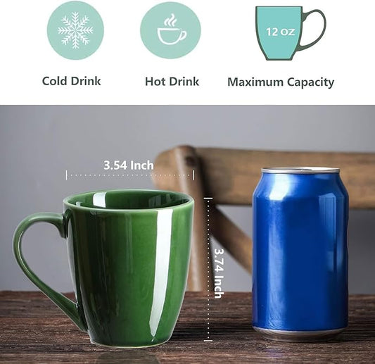vicrays Coffee Mug Set, 12 Ounce, Set of 6, Ceramic Mug for Men, Women, Unique Glazed Mugs with Handle for Coffee, Tea, Milk, Cocoa, Cereal(Green)