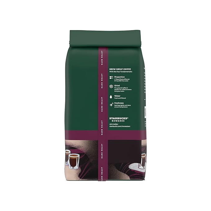 Starbucks Ground Coffee, Dark Roast Hot or Iced Coffee, Espresso Roast, Six 12 oz Bags