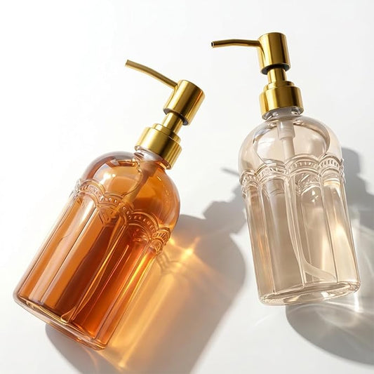 EJGIEGSO Coffee Syrup Dispenser Set of 2 - 400ml Glass Bottles with Antique Bronze Pump, Funnel & Tags