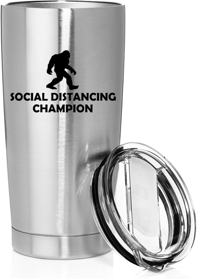 Smooth Body Tumbler Stainless Steel Vacuum Insulated Travel Mug Cup Gift Social Distancing Champion Bigfoot Sasquatch (Stainless Steel, 20 oz)