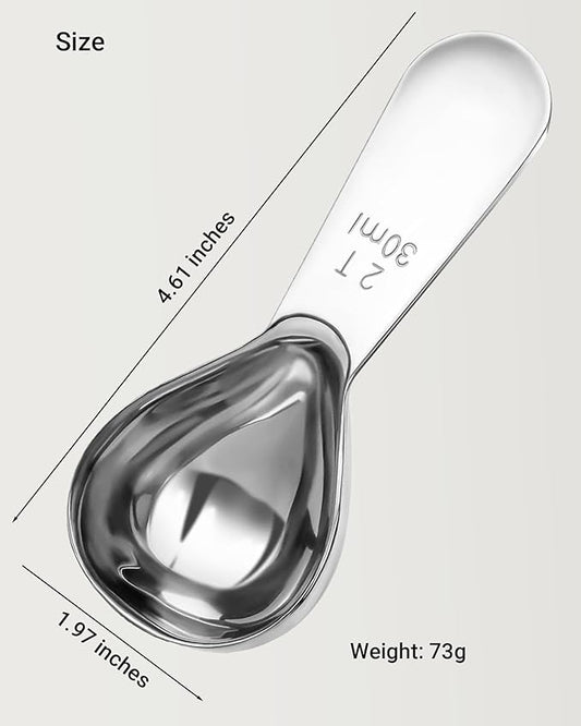 Coffee Scoop 30ml 2PCS, 2 Tablespoon Measuring Spoons, Ergonomics Design Coffee Scooper Stainless Steel Manufacture,Coffee Scoop for Ground Coffee Protein Powder Sugar Cereal (Silver, 2 tbsp-30ml)