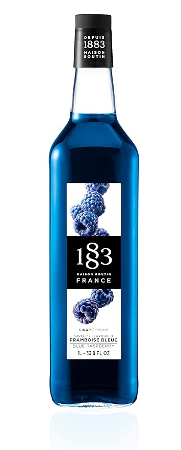 1883 Blue Raspberry Syrup for Drinks, Made in France, 1 Liter Glass Bottle